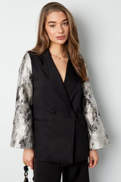 Schwarzer Blazer mit Jacquard-Ärmeln - Grau h5 Bild3
